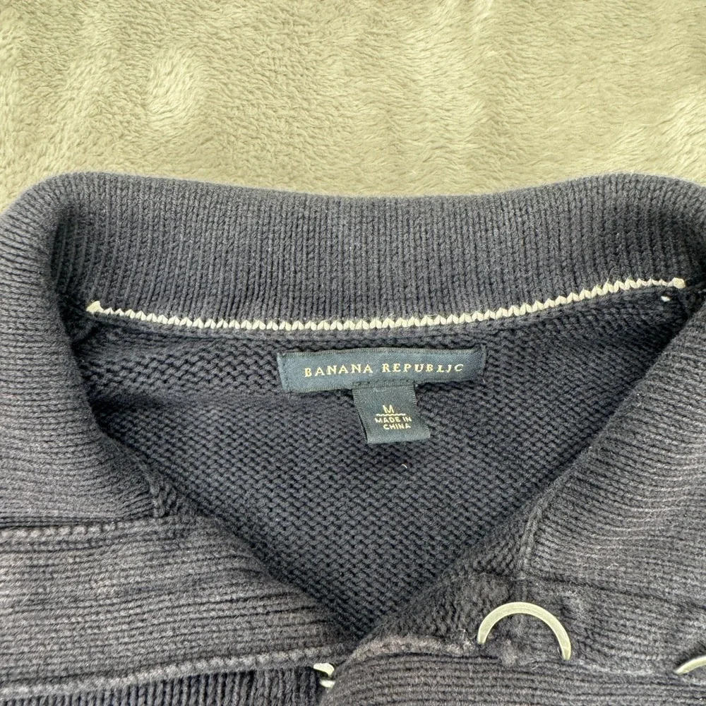 Vintage Banana Republic Sweater Polo Mens M Blue Cotton‎ Pullover Ribbed Jumper